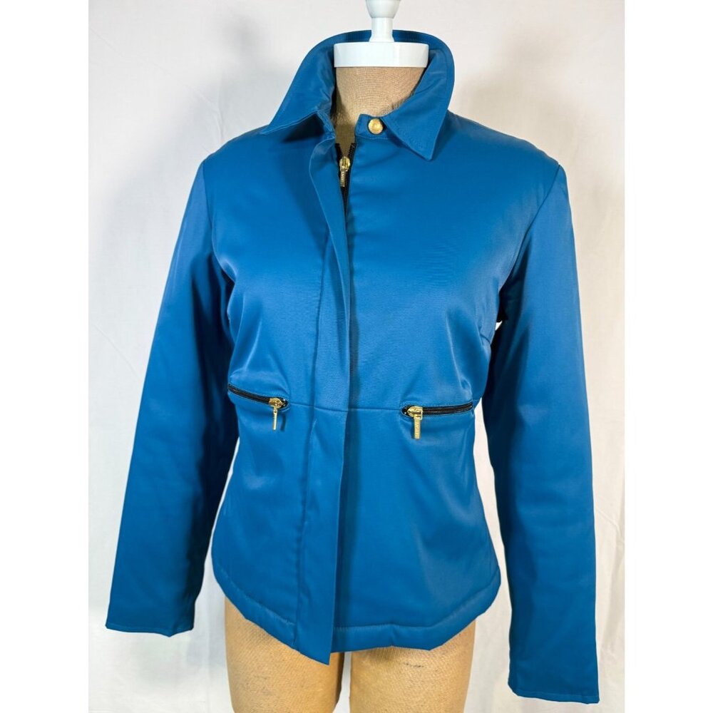 VTG 90s Y2K Versace Turquoise Blue Bomber Jacket Coat Full Zip Pockets Sz M 42